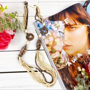 Bohemian Boho Wood Shell Statement Necklace